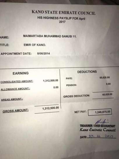 Emir of Kano's payslip